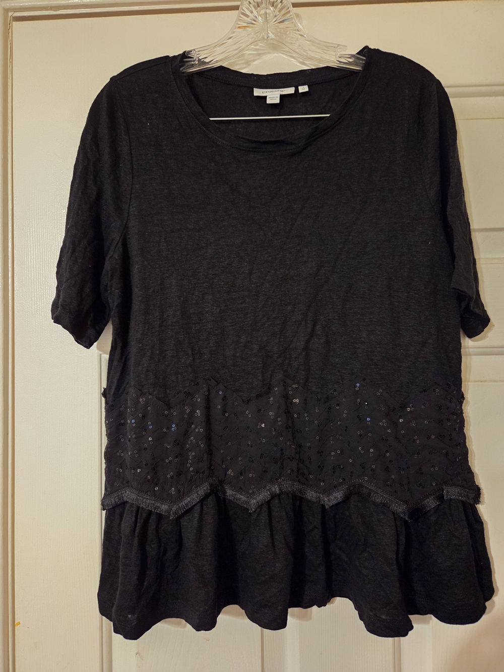 Chico's Black Short-Sleeve Embellished Peplum Top